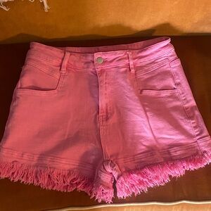 Pink Frayed Hem Women Shorts